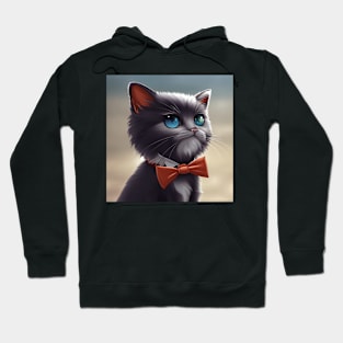 Elegant Grey Cat With an Orange Bow Tie | White and grey cat with blue eyes | Digital art Sticker Hoodie